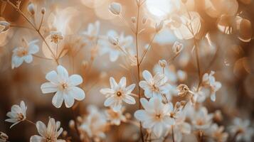 Close Up of White Flowers on Branch photo