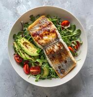 White Bowl Filled With Salad and Fish photo