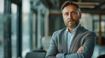 Businessman in Suit and Tie Standing With Arms Crossed photo