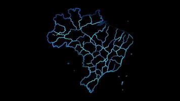 Neon frame effect Brazil's map, glow, black background. video
