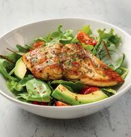 White Bowl Filled With Salad and Fish photo