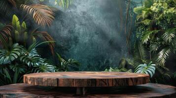 Wooden Table With Plant Background photo