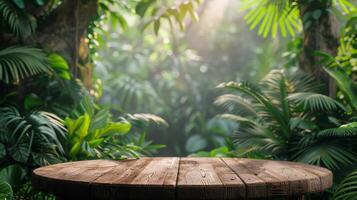 Wooden Table With Plant Background photo