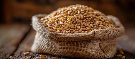Sack of Grain on Wooden Table photo