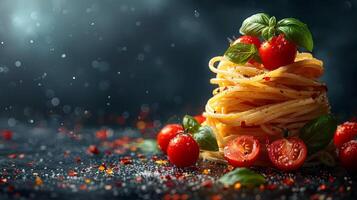 Delicious Spaghetti With Tomatoes and Basil photo