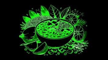 Neon frame effect Feijoada, Brazil's national dish, glow, black background. video