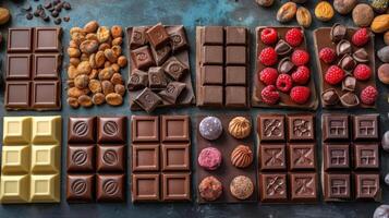 clasificado chocolates desplegado en un mesa foto
