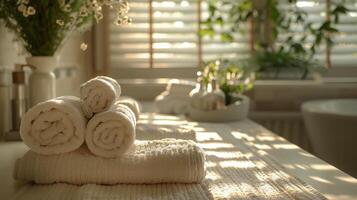 A Pile of Towels on a Table photo