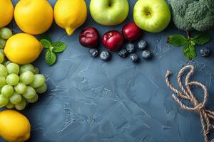 Array of Fruits and Vegetables on Table photo