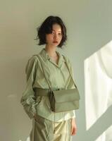 Woman in Green Dress With Fanny Bag photo