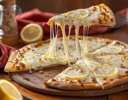 Cheese Being Lifted From Pizza Pan photo