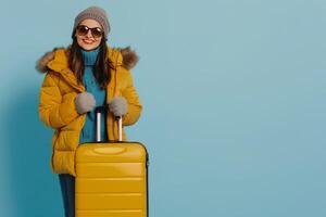 Woman Holding Yellow Suitcase photo