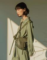 Woman in Green Dress With Fanny Bag photo
