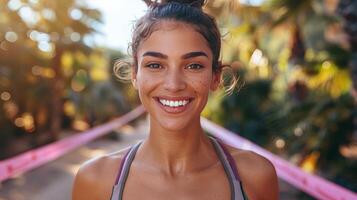 Smiling Woman in Pink Tank Top photo