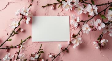 Paper Surrounded by Pink Flowers photo