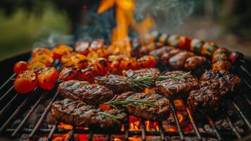 Sizzling Grill With Meat and Vegetables photo