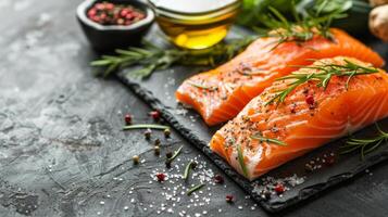 Table Set With Fish, Nuts, and Vegetables photo