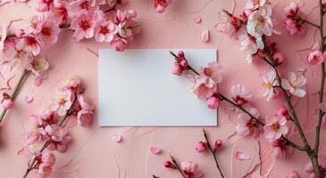 Paper Surrounded by Pink Flowers photo