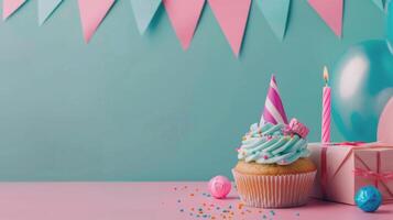 Cupcake With Lit Candle on Plate photo