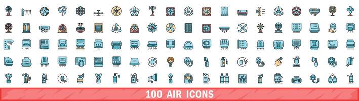 100 air icons set, color line style vector