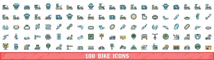 100 bicicleta íconos colocar, color línea estilo vector