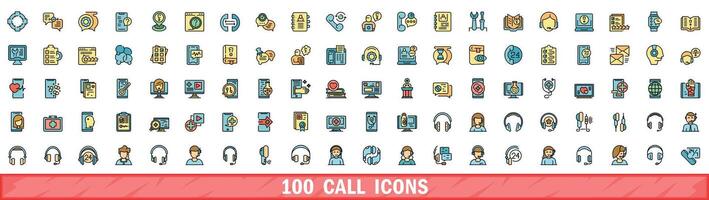 100 call icons set, color line style vector