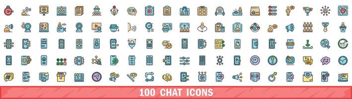 100 chat icons set, color line style vector