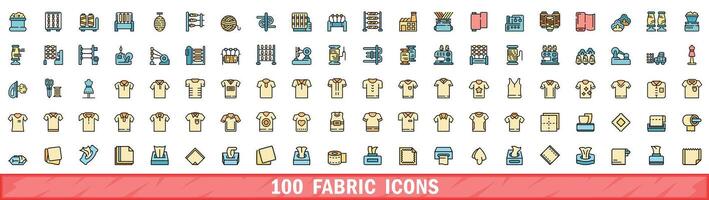 100 fabric icons set, color line style vector