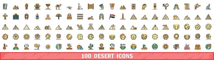 100 desert icons set, color line style vector