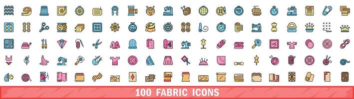 100 fabric icons set, color line style vector