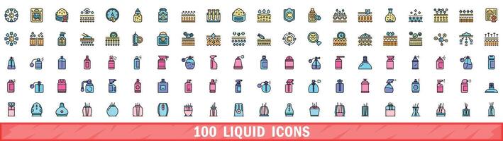 100 liquid icons set, color line style vector