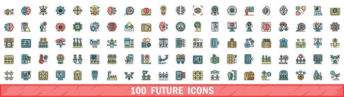 100 future icons set, color line style vector