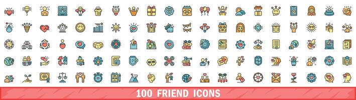 100 friend icons set, color line style vector