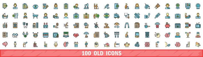 100 antiguo íconos colocar, color línea estilo vector