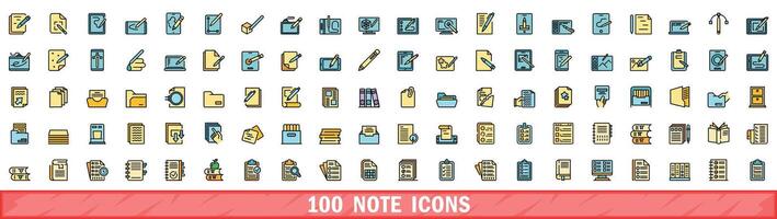 100 note icons set, color line style vector