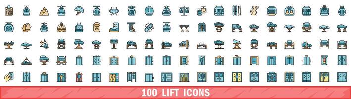 100 lift icons set, color line style vector