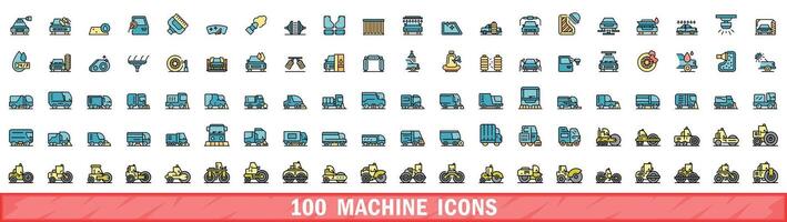 100 máquina íconos colocar, color línea estilo vector