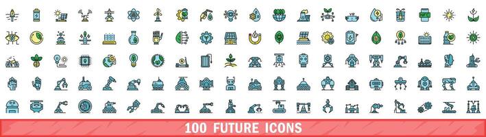100 future icons set, color line style vector