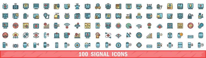 100 signal icons set, color line style vector