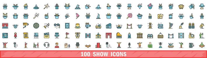 100 show icons set, color line style vector