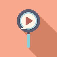 Flat design icon of a magnifying glass focusing on a play symbol vector