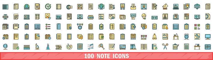 100 note icons set, color line style vector