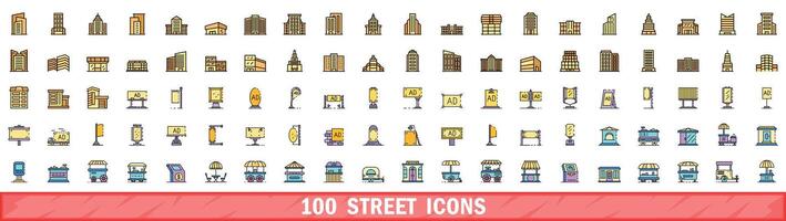 100 calle íconos colocar, color línea estilo vector
