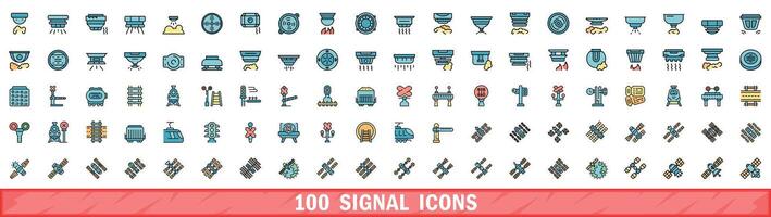 100 signal icons set, color line style vector