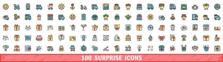 100 sorpresa íconos colocar, color línea estilo vector