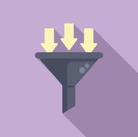 Flat design of a funnel with arrows, representing data sorting or filtering vector