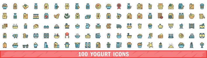 100 yogurt icons set, color line style vector