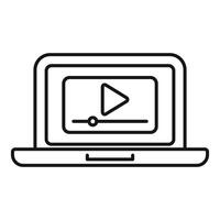 Outline of laptop with play button icon vector