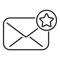 Black line art of an envelope with a star, indicating favorite or important email vector