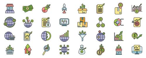 Emerging market icons set color line vector
